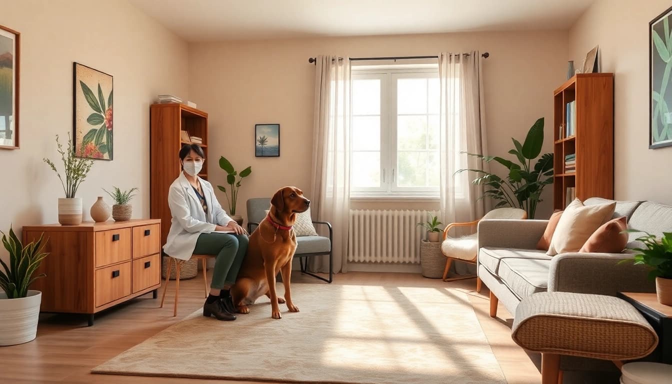 Engage with a professional psychologist with a dog Sydney in a calming therapy setting.