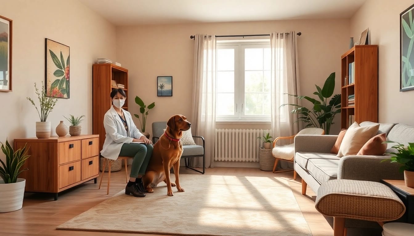 Engage with a professional psychologist with a dog Sydney in a calming therapy setting.
