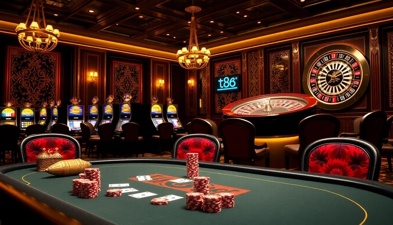 Engage in high-stakes poker at the luxurious ta 88 casino, featuring vibrant chips and a sophisticated ambiance.