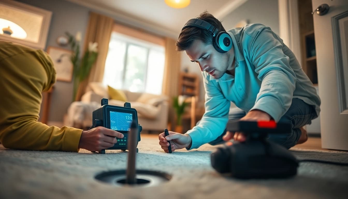 Advanced underground leak detection techniques in a domestic setting by a professional.