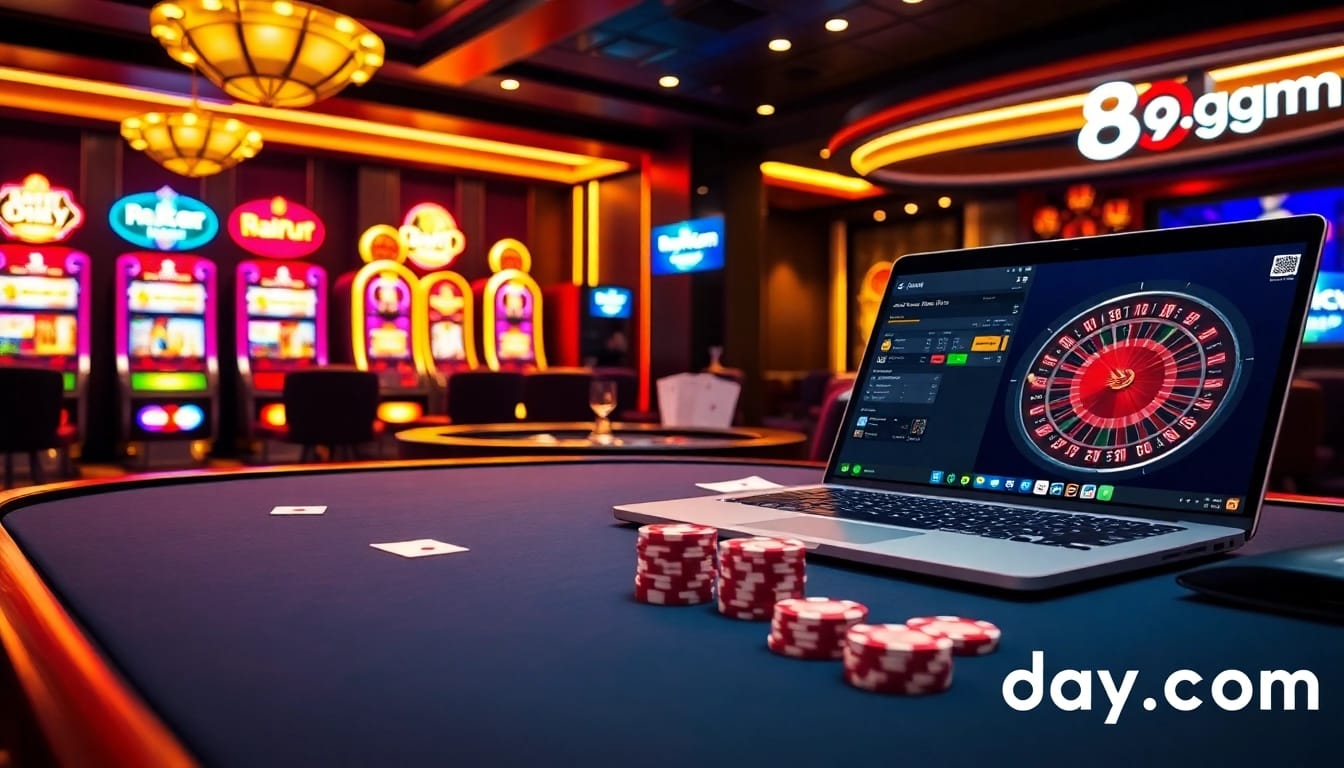 Engaging gambling scene showcasing 8day.cn.com with poker chips and a roulette wheel.
