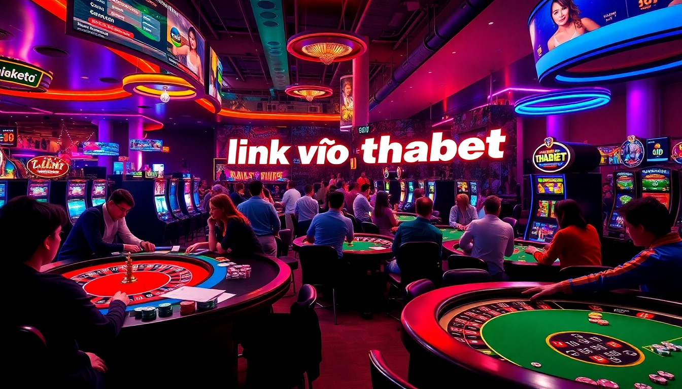 Experience thrilling gaming action at the casino with link vào thabet signifying online play.