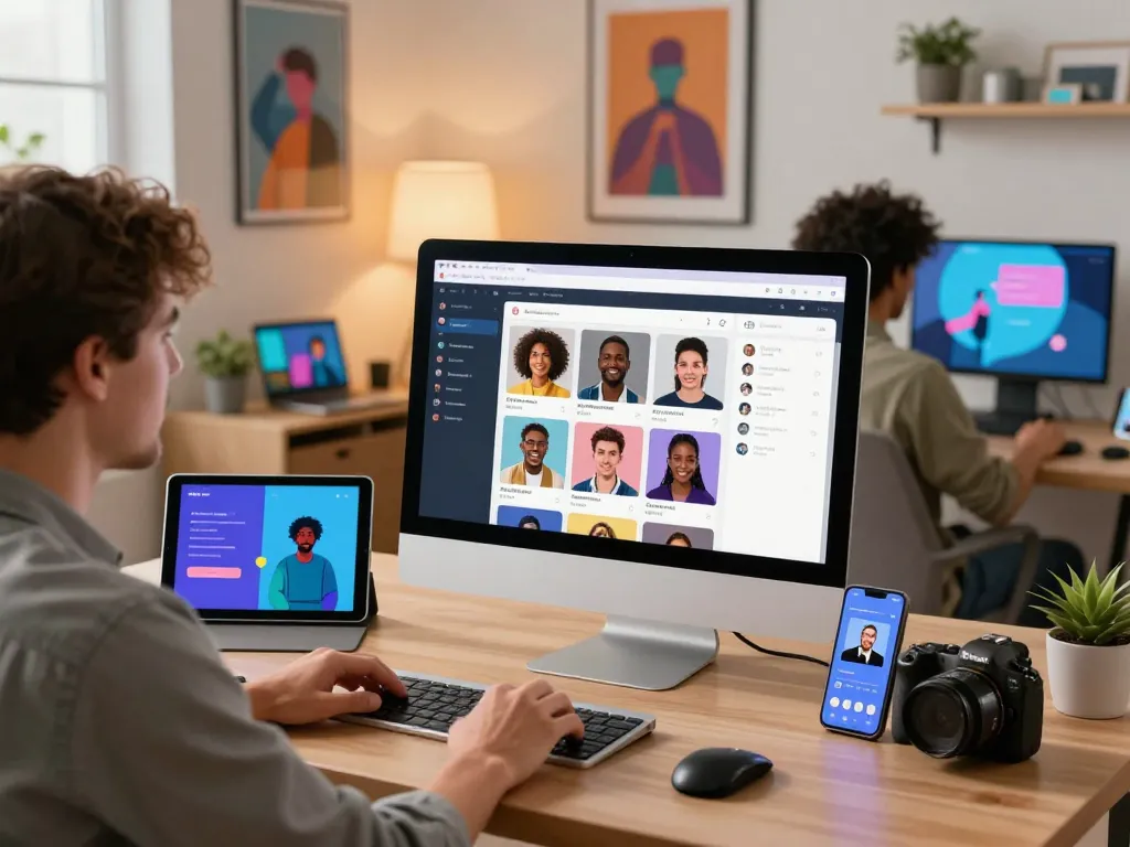Interactive user engaged in character ai nsfw roleplay on sleek digital devices.