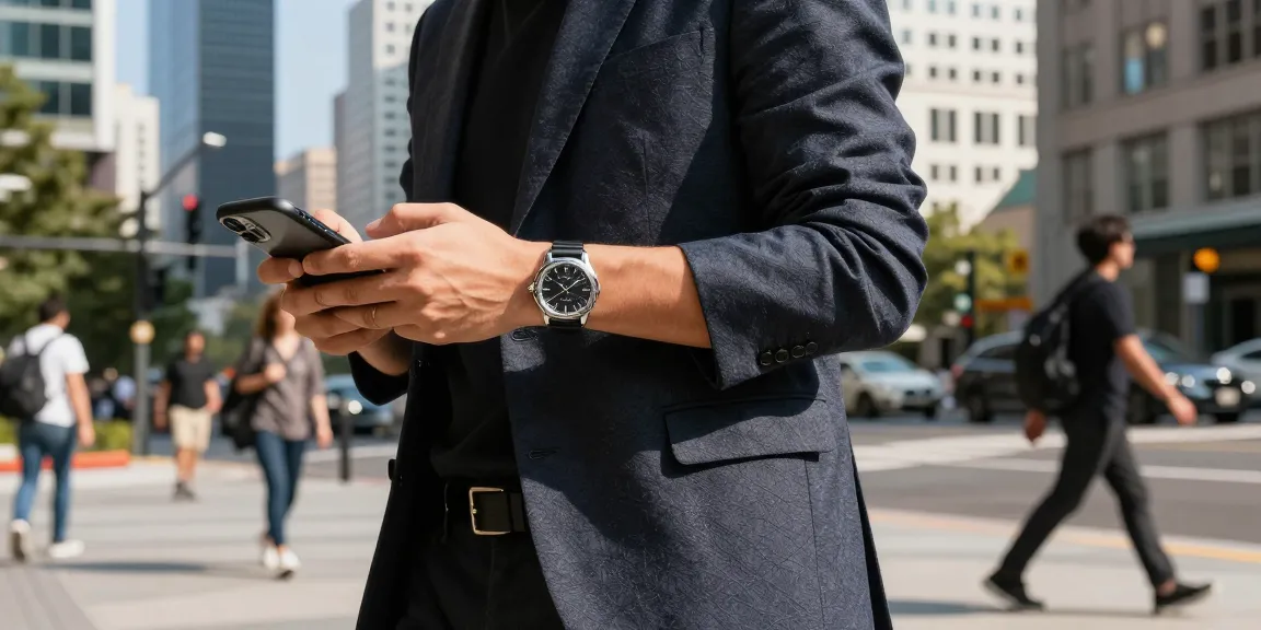 Stylish individual showcasing clone watches in an urban environment