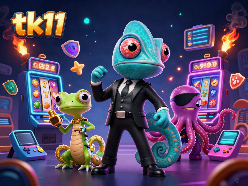 Experience the thrill of slots with tk11’s vibrant chameleon agent and casino-themed visuals.
