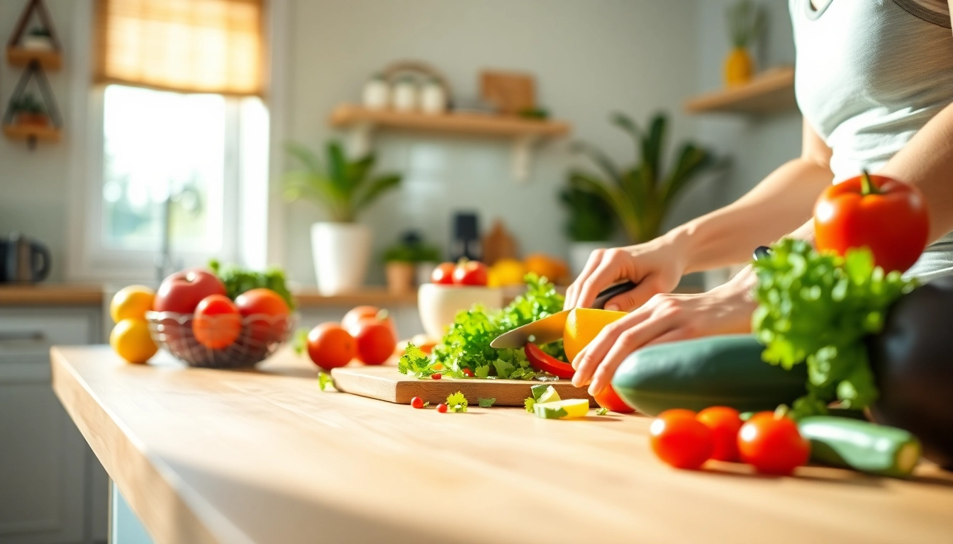 Preparing a healthy meal for Weight Loss with fresh vegetables and fruits.