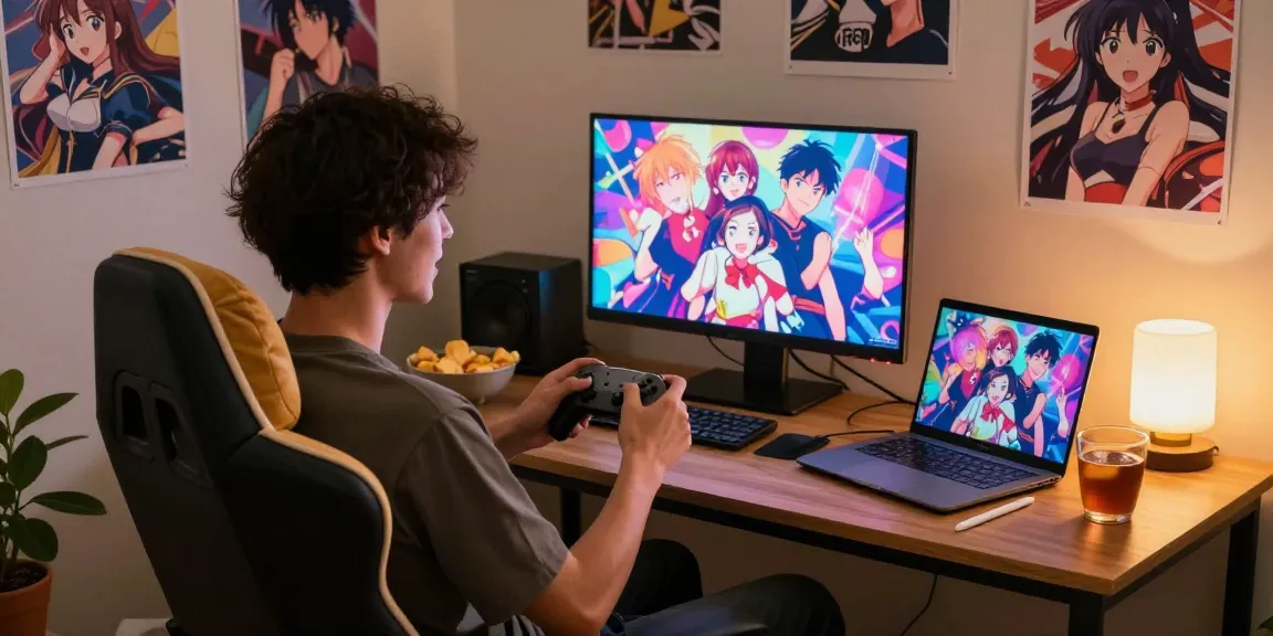 Player enjoying a hentai game in a cozy gaming setup