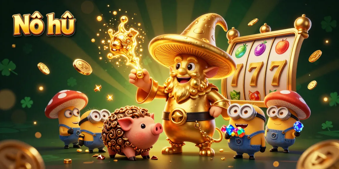 Nổ hũ: Experience the excitement of spinning reels and jackpot magic with a golden wizard and treasure
