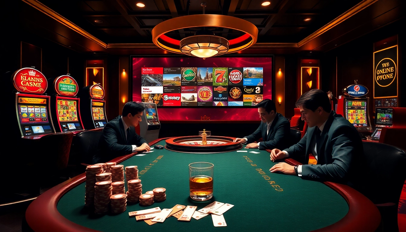 Gamblers strategizing in a luxurious casino environment highlighting hm88.studio's interactive gaming interfaces.