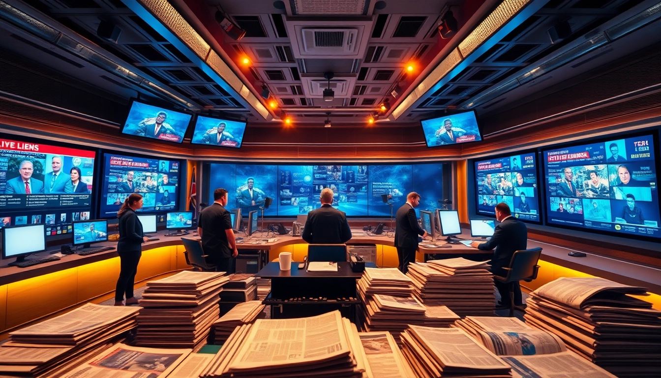 The bustling newsroom captures the essence of the gateway pundit, showcasing journalists sharing timely stories.