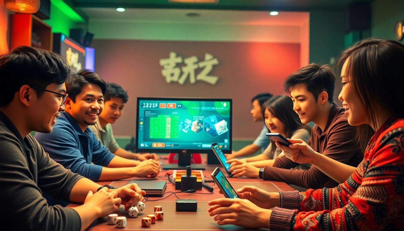 Tài Xỉu MD5 gaming scene with diverse players immersed in online betting excitement