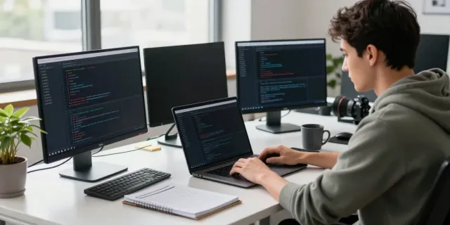 Developer demonstrating instant indexing strategies in a modern office.
