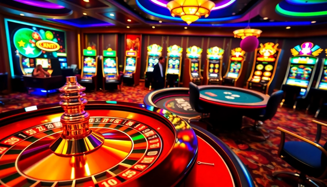 A lively casino scene with players engaging at the poker table, showcasing excitement at https://vmax1.co/.