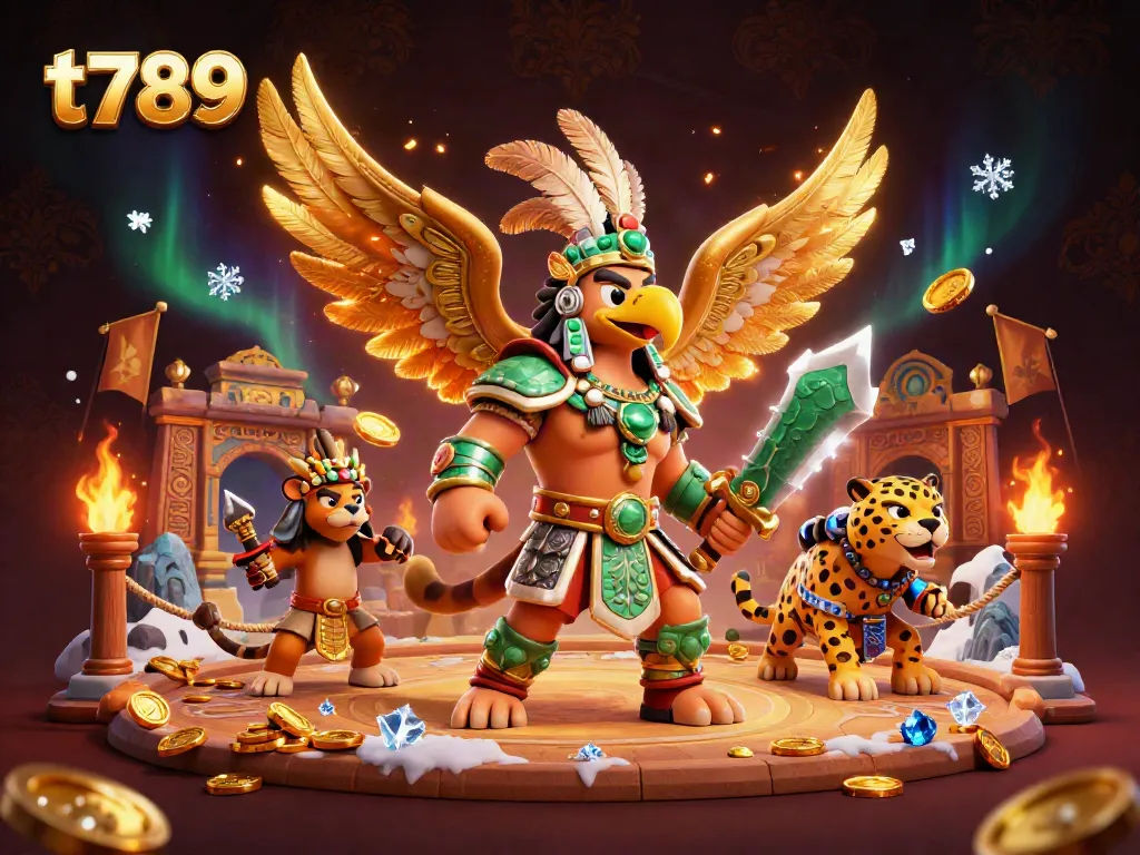 Experience thrilling gaming with t789's Aztec warriors and rich casino elements in dynamic action.