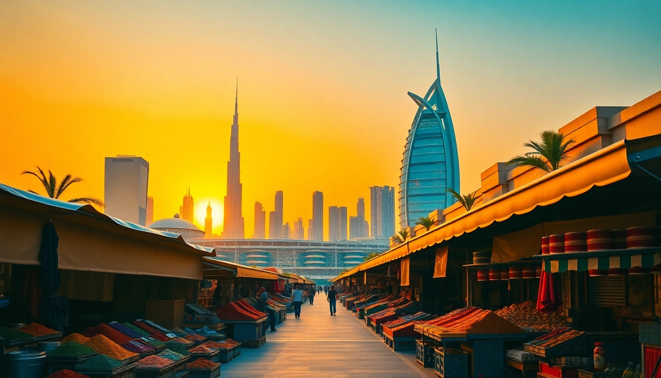 Experience the breathtaking skyline while you travel to Dubai, showcasing the Burj Khalifa at sunset.