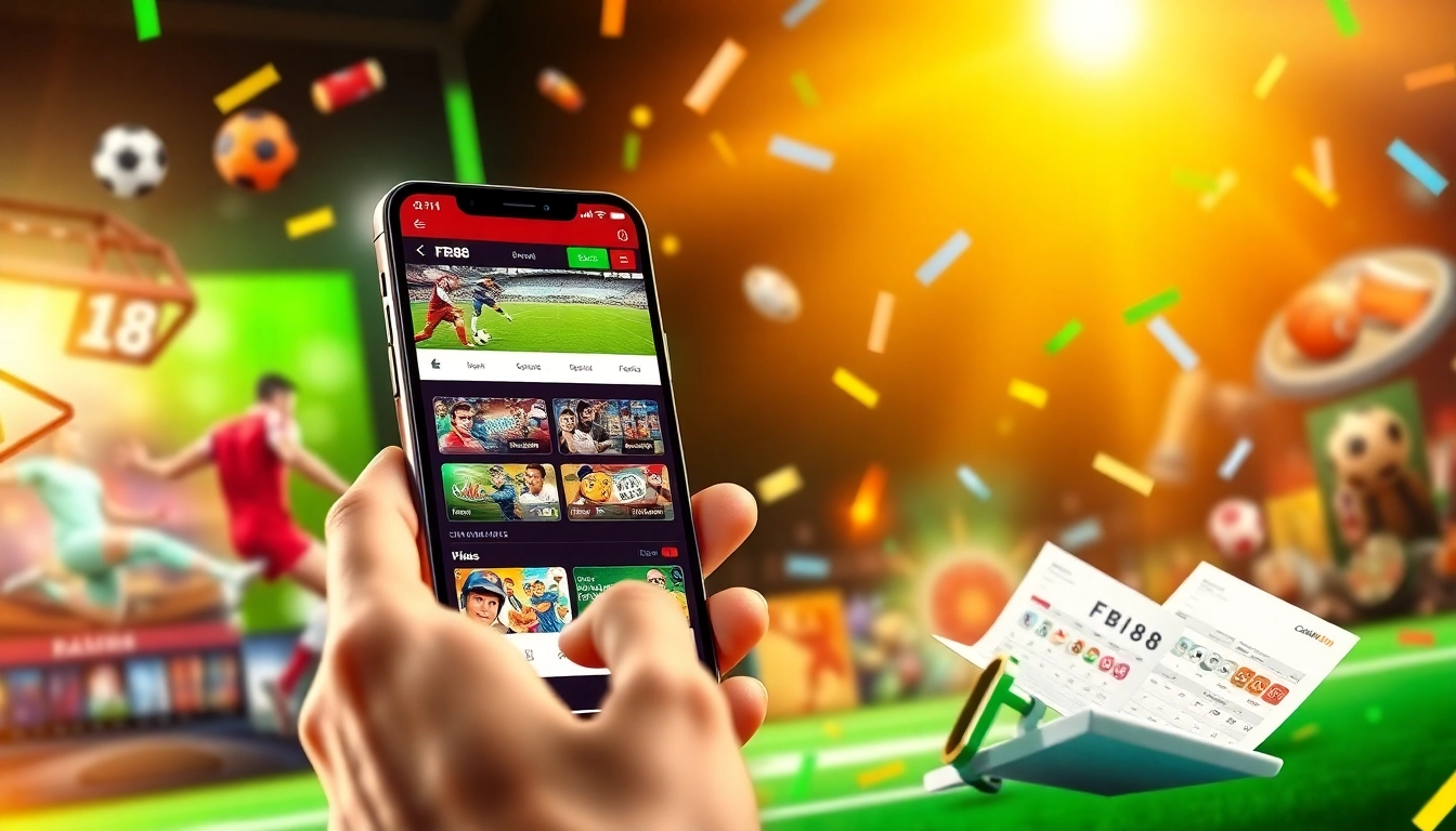 User enjoying the thrilling features of FB 88’s online betting app with vibrant sports visuals.