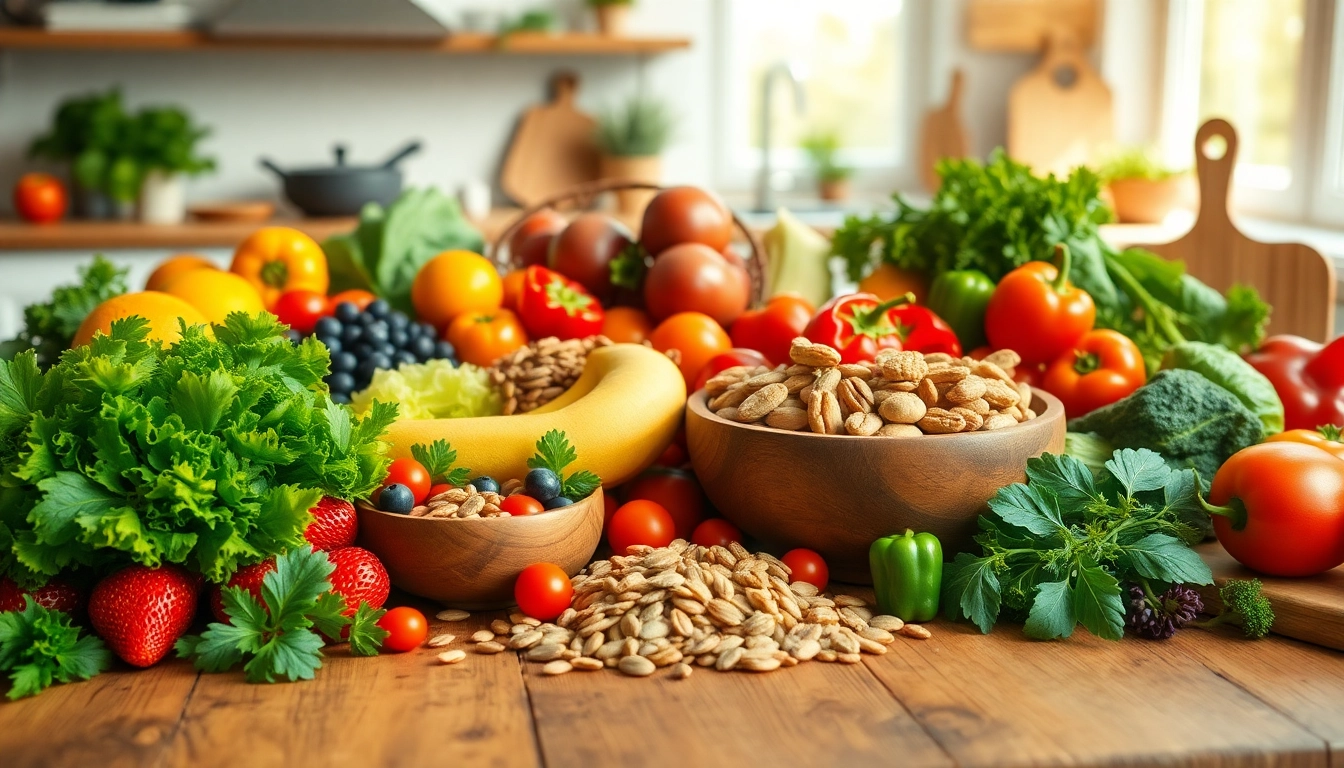 Discover a colorful array of healthy food showcasing fresh fruits, veggies, and nuts on a sunlit kitchen table.