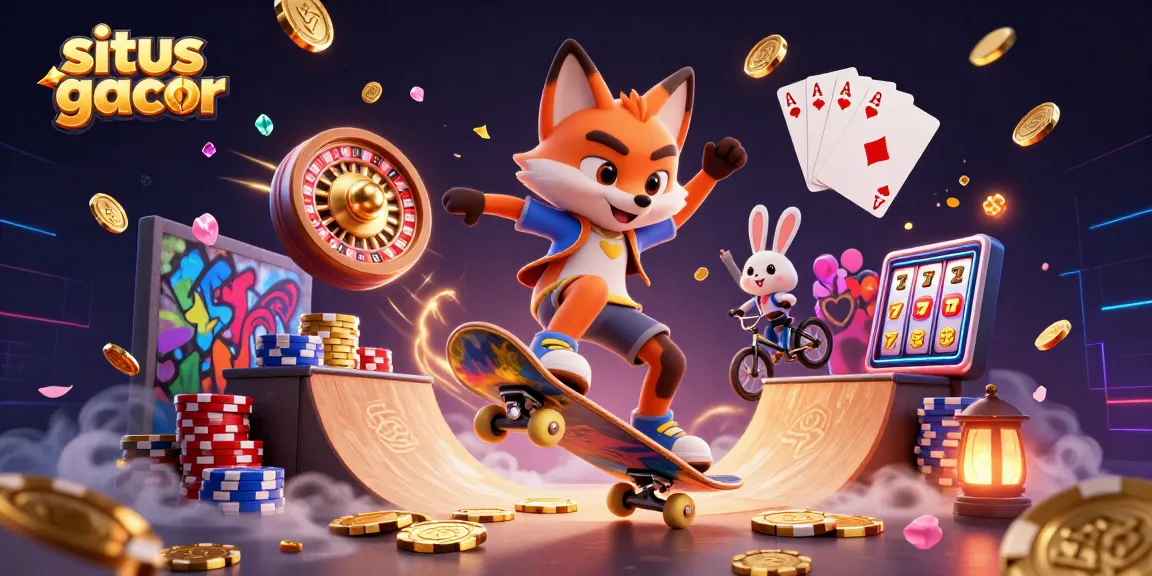 Cascade golden coins as a fox performs tricks at situs gacor, surrounded by vibrant casino elements.