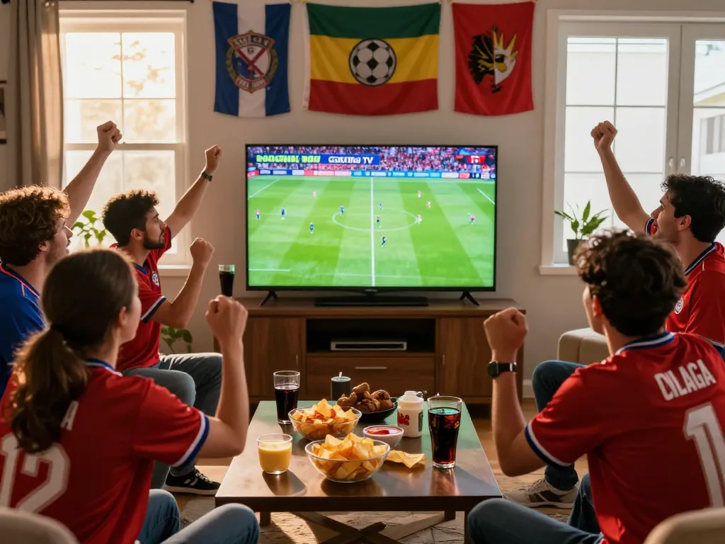 Fans cheering together while watching Trực tiếp bóng đá CakhiaTV during a football match.