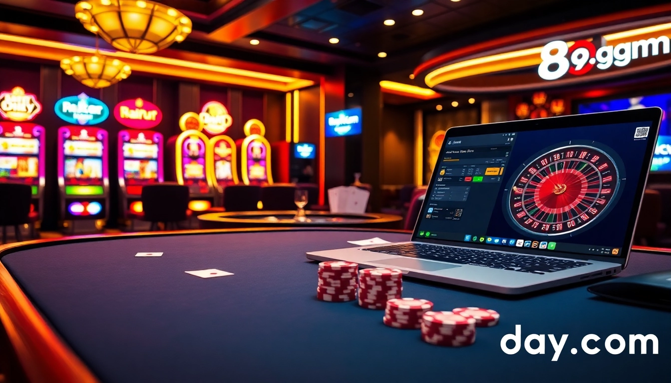 Engaging gambling scene showcasing 8day.cn.com with poker chips and a roulette wheel.