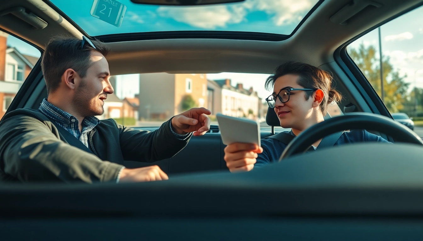 Experience a driving lesson Bury St Edmunds with an instructor guiding a student in a modern vehicle.