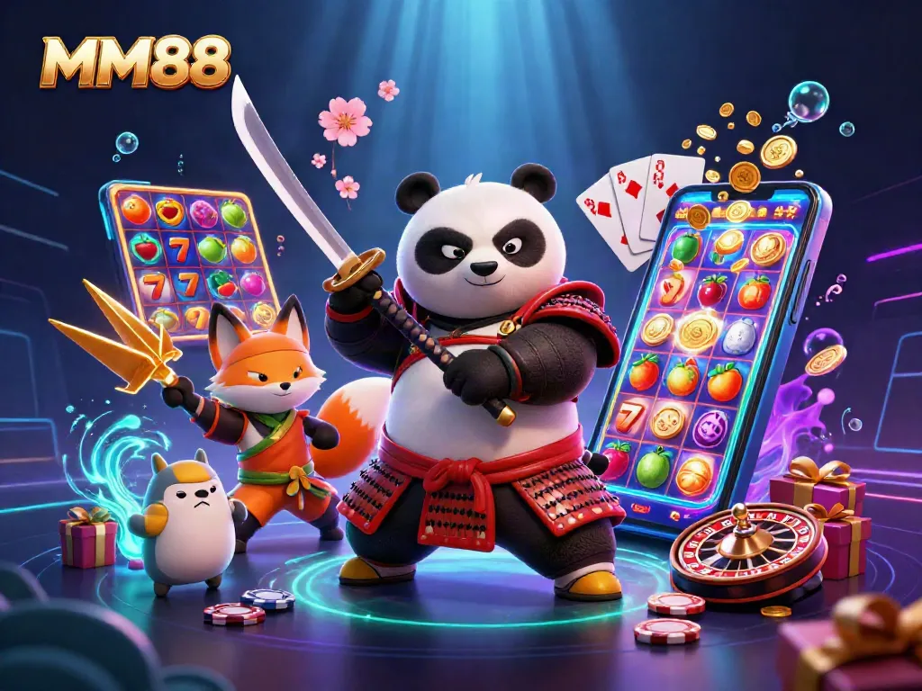 Experience exciting slot gaming with MM88 in an ultra-detailed 3D illustration.