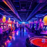 Discover players enjoying immersive New Technology experiences at a futuristic casino floor filled with high-tech gaming booths.