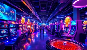 Discover players enjoying immersive New Technology experiences at a futuristic casino floor filled with high-tech gaming booths.