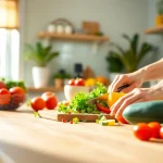 Preparing a healthy meal for Weight Loss with fresh vegetables and fruits.