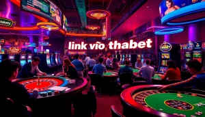 Experience thrilling gaming action at the casino with link vào thabet signifying online play.