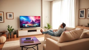 Enjoying iron tv in a cozy living room setting with stylish decorations.