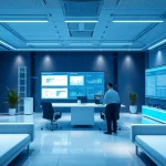 E-defter digital accounting solutions in a modern office environment with financial data displayed on screens.