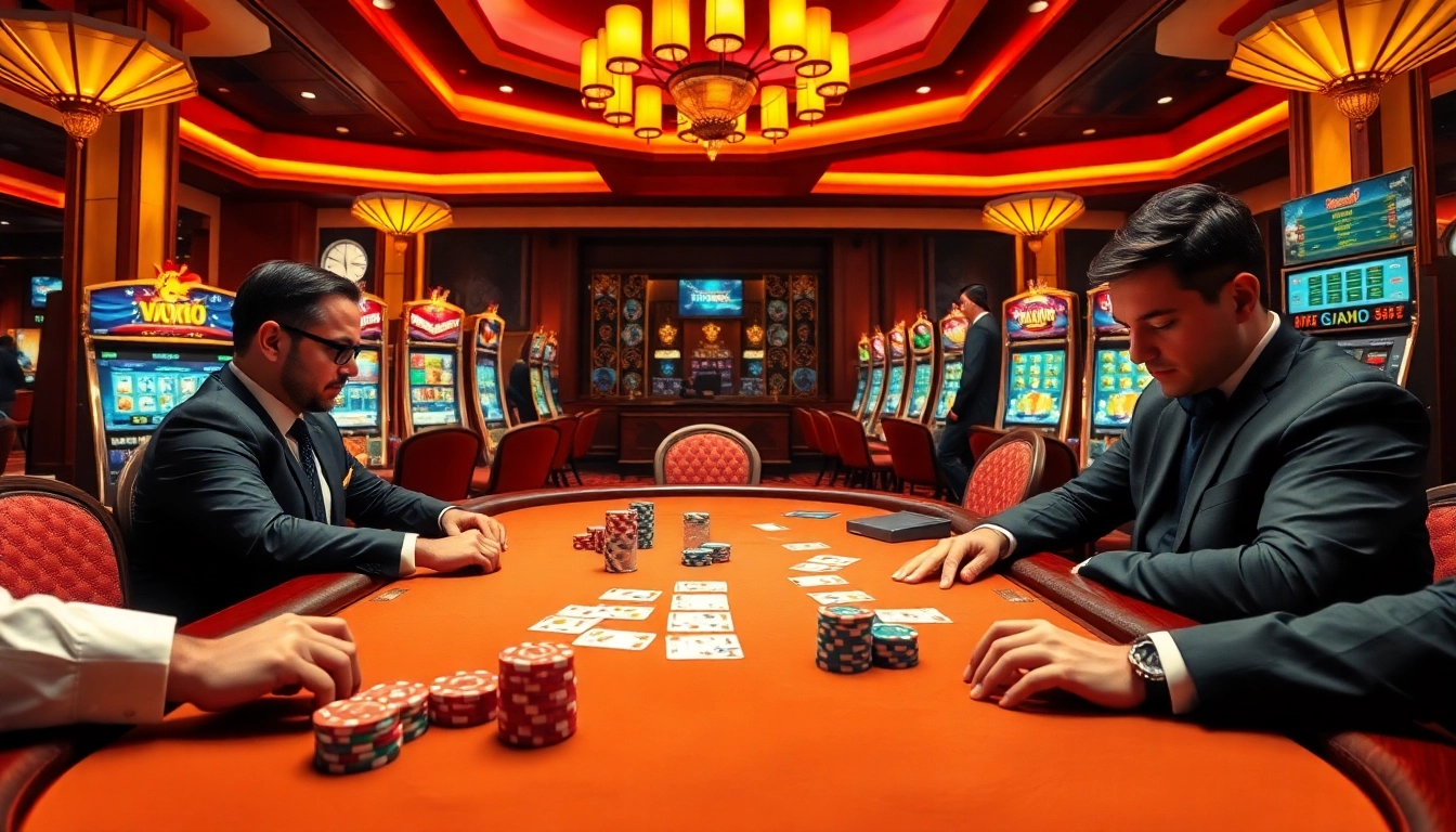 Engaging casino scene reflecting nạp tiền red88 with exciting gaming action and a professional atmosphere.