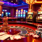 Experience the thrill of RR888 with vibrant casino gaming action featuring roulette, poker chips, and slot machines.