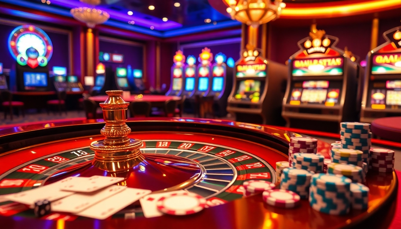 Experience the thrill of RR888 with vibrant casino gaming action featuring roulette, poker chips, and slot machines.