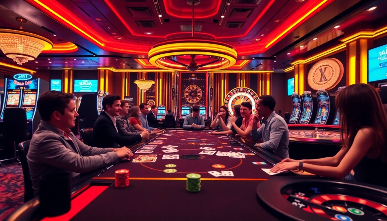 Winning players celebrating at the doaslot slot machine in a luxurious casino setting.