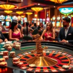 Players enjoying an exhilarating roulette game at thabet.com with vibrant poker chips and cards.