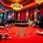 Experience thrilling Baccarat at https://jun88buzz.info/ with players strategizing and vibrant casino ambiance.