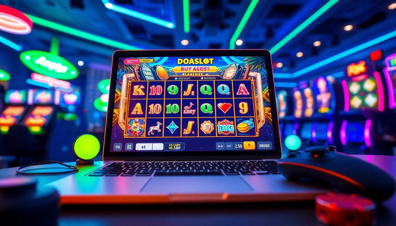 Engaging DOASLOT login interface featuring vibrant slot graphics and dynamic animations.
