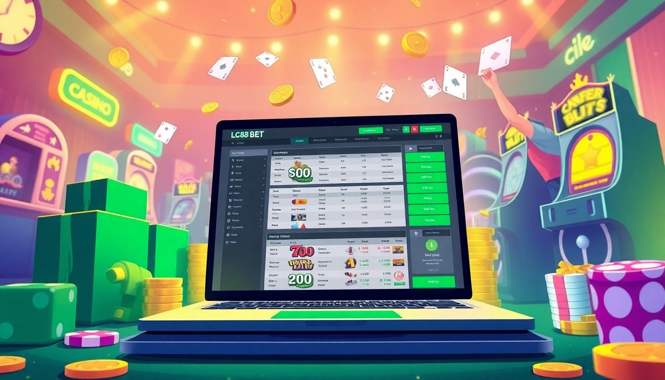 Thrilling online gambling experience with LC88 BET platform interface and vibrant casino elements.