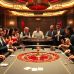 S8 gaming table surrounded by players enjoying high-stakes action in a luxurious casino atmosphere.