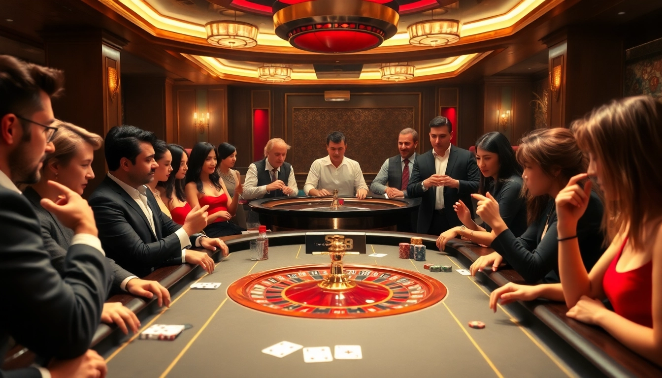 S8 gaming table surrounded by players enjoying high-stakes action in a luxurious casino atmosphere.
