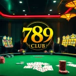 Players enjoy a thrilling game at the 789 club casino, surrounded by poker chips and slot machines.