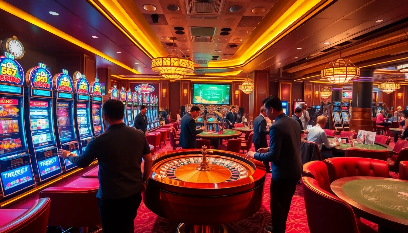 Situs Slot Terpercaya enhancing excitement with luxurious casino tables and vibrant slot machines.