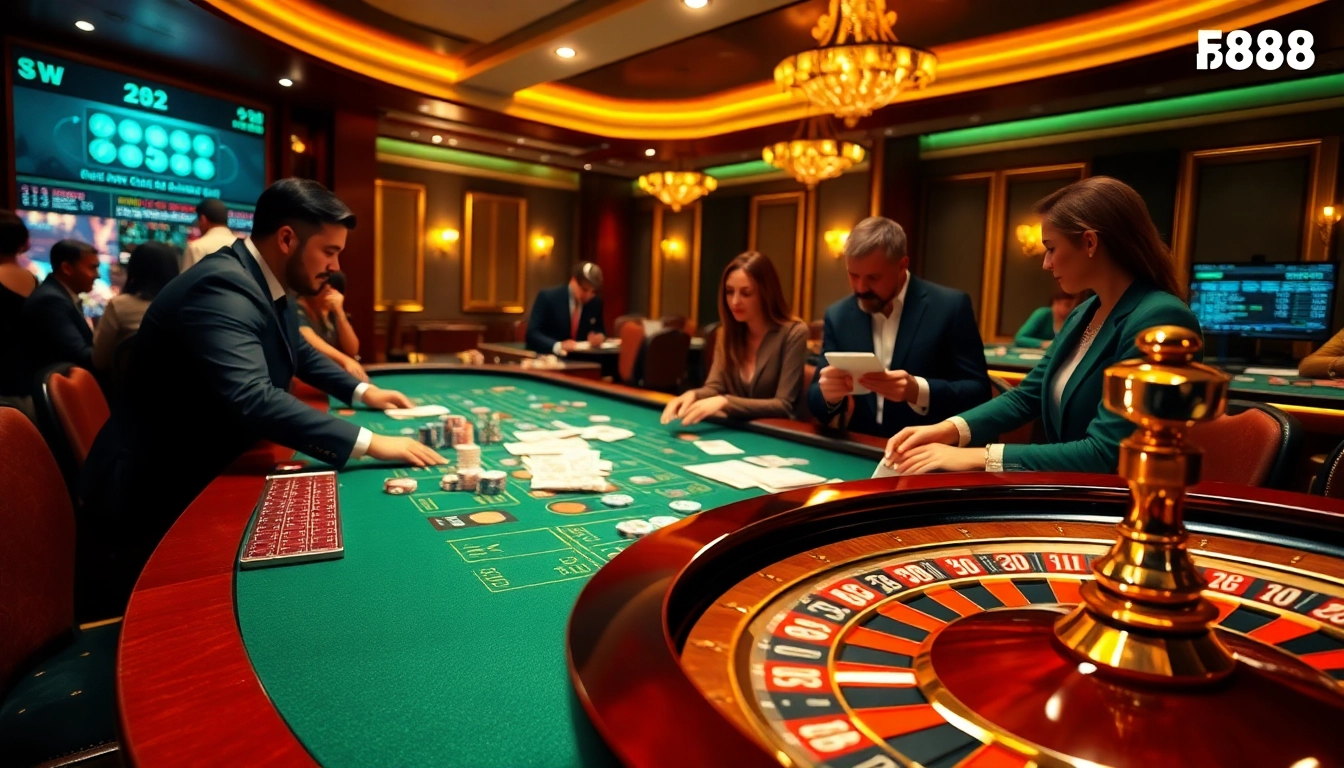 Experience excitement at Fb88 casino with players engaged at a poker table.