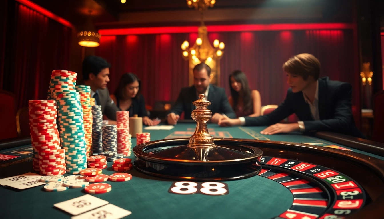 Experience the thrill of gambling at the luxurious 88 go casino table with vibrant poker chips and cards.