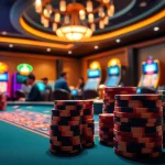 Experience the thrill of poker at an upscale casino with OKKING branding on chips.