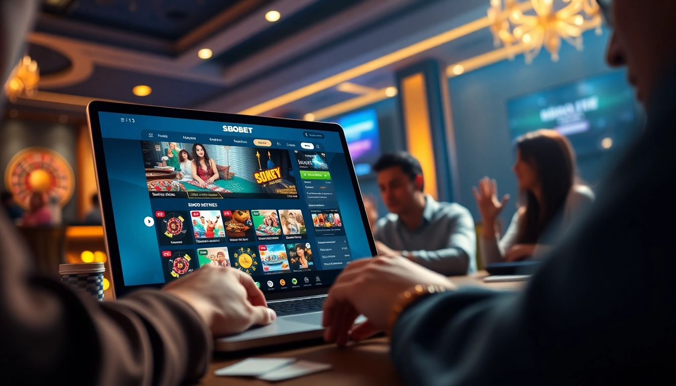 Exciting SBOBET.dance online gaming experience with players engaging in various casino games.