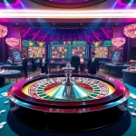 Players enjoying the thrills of gambling at 123win com 79 with poker chips and a roulette wheel.