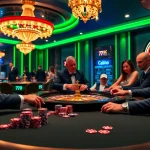 Exciting poker game at 79king ogr with vibrant chips and professional players.